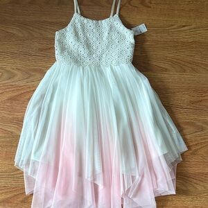 Zenzi White to Light Pink Lace Bodice Tulle Party Dress